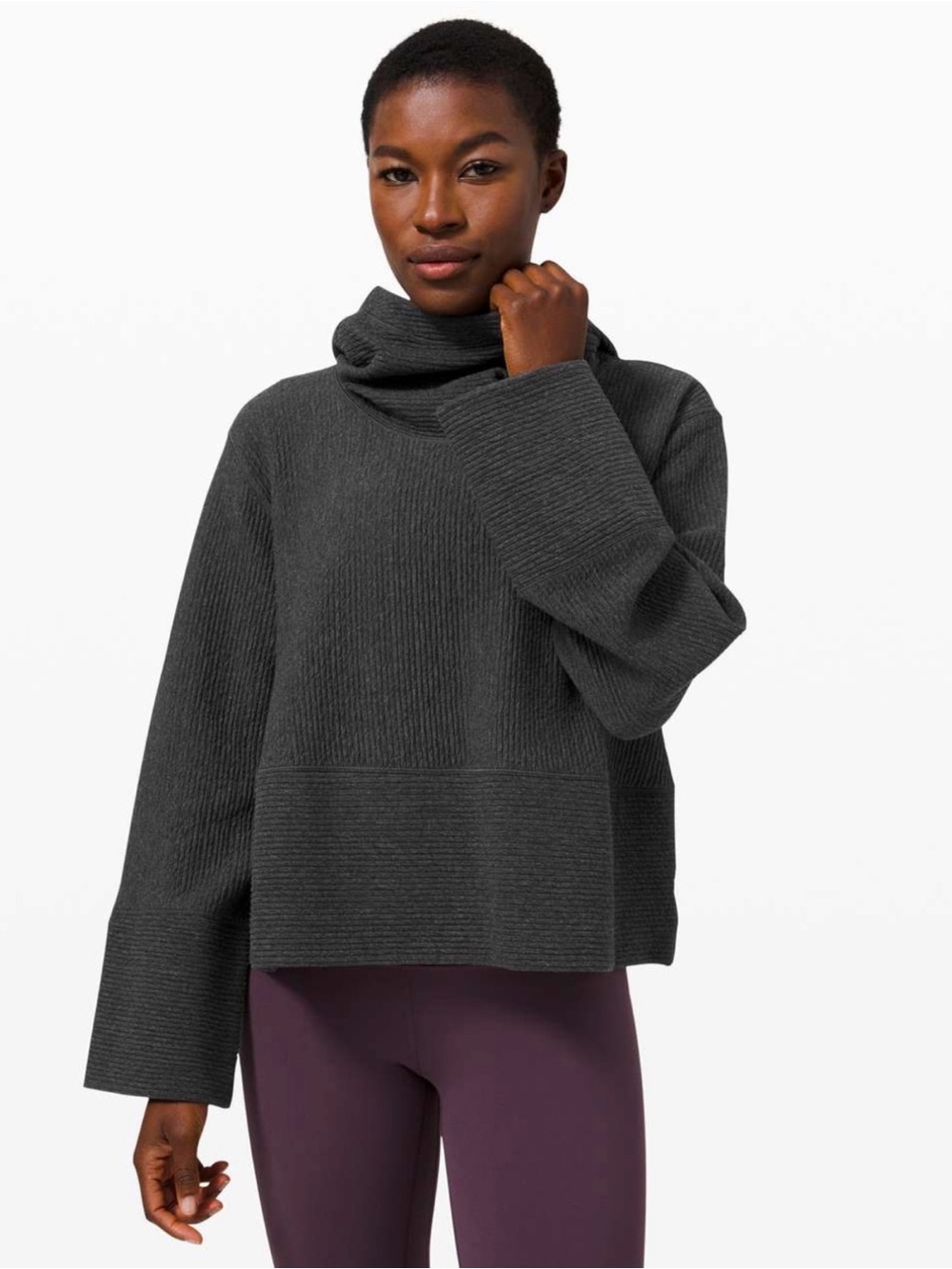 Lululemon Retreat Yourself Hoodie L/XL Gray Cowl Neck Wide Sleeve Athleisure K26
